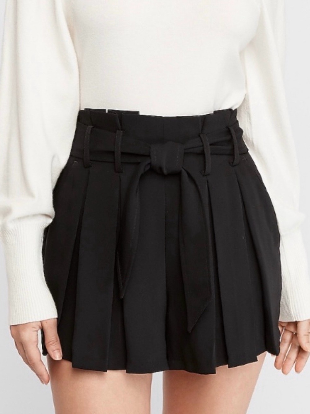 Express High-Waist Black Pleated Tie-Waist Shorts